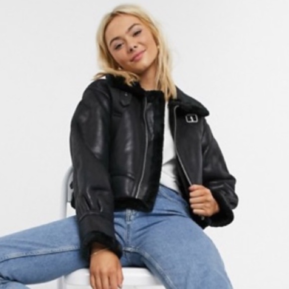 ASOS DESIGN cropped borg aviator jacket - Picture 4 of 9